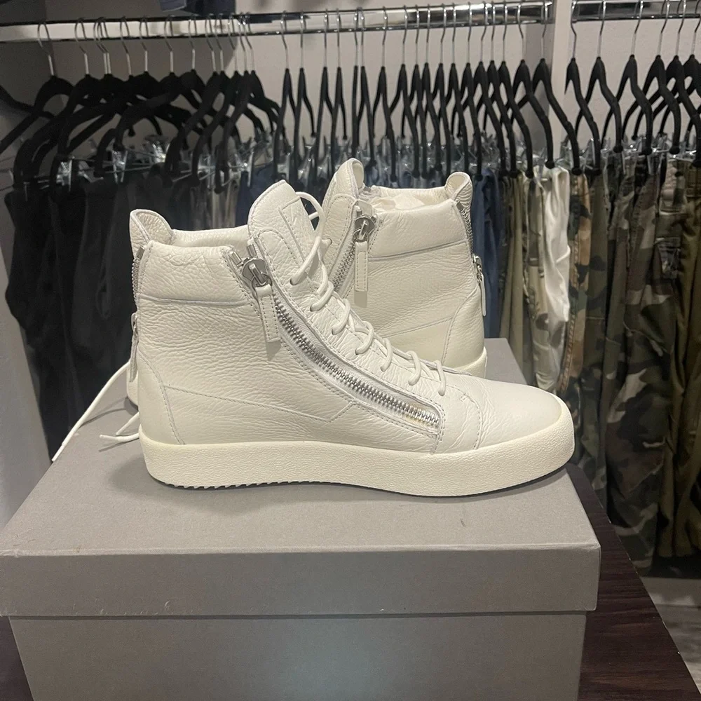 Giuseppe Zanotti White May London High-Top Silver Zipper Sz 43/10 Designer - Picture 5 of 15
